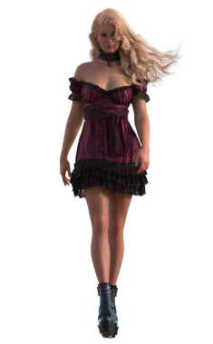 Bordo elbiseli genç kadın.