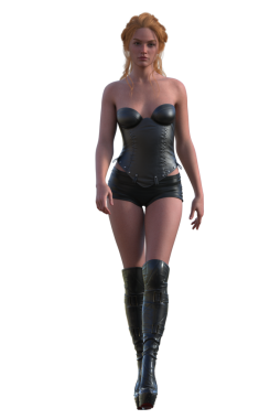 Deri elbiseli hoş bir kadın.