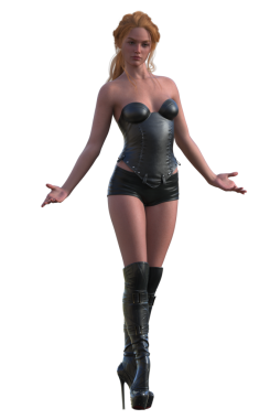 Deri elbiseli hoş bir kadın.