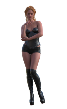 Deri elbiseli hoş bir kadın.