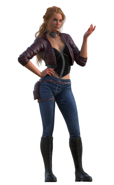 Modern deri kemerli kot giyen kadın.