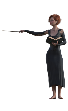 Sihir kitabı ve değneği olan genç bir cadı.