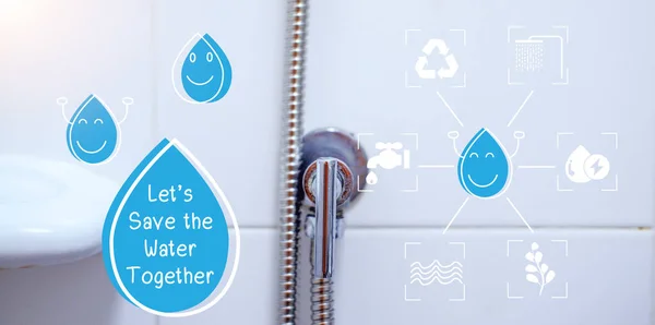 Water saving concept : Water drop icon and message help save water for the future. Water is life, the source of everything around us.