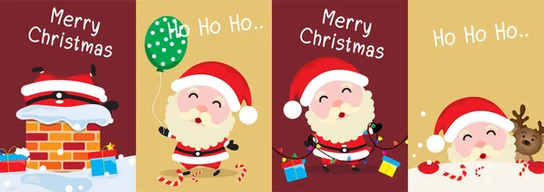 Vrolijk Kerstfeest Gelukkig Nieuwjaar Wenskaart Met Leuke Santa Claus Collectie — Stockvector