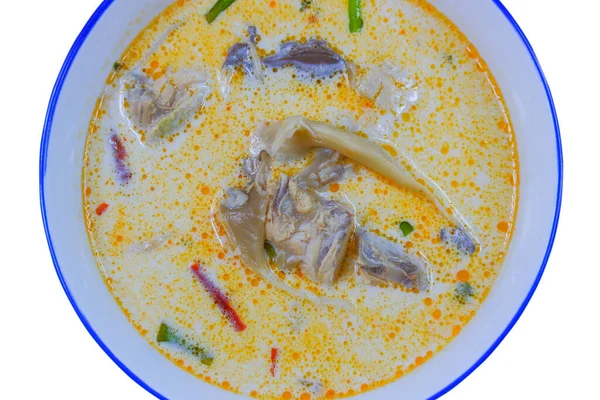 Comida Callejera Tailandesa Sopa Coco Pollo Tailandés Fondo Blanco — Foto de Stock