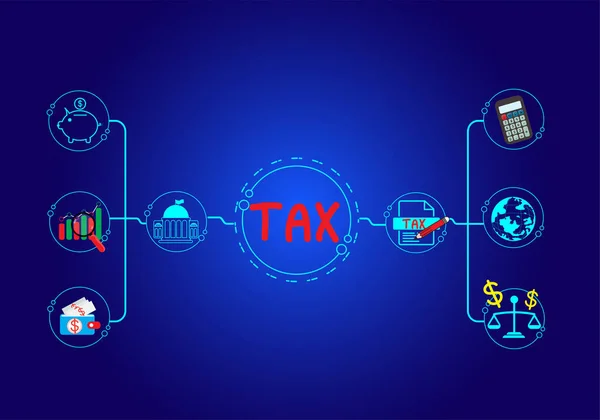 Vat 所得税 資産税などの個人や企業が支払う税金の概念データ分析 書類作成 財務調査 あなたのビジネスの背景 ベクトル — ストックベクタ