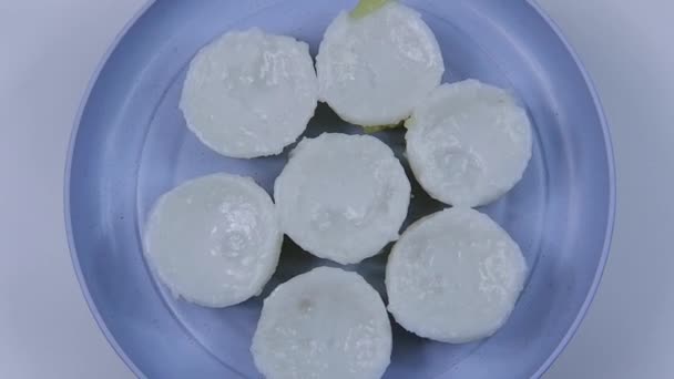 Close Dessert Thai Coconut Milk Custard Pudding White Background — Stok Video