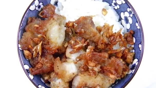 Close Thai Street Food Fried Pork Sliced Bawang Putih Rice — Stok Video