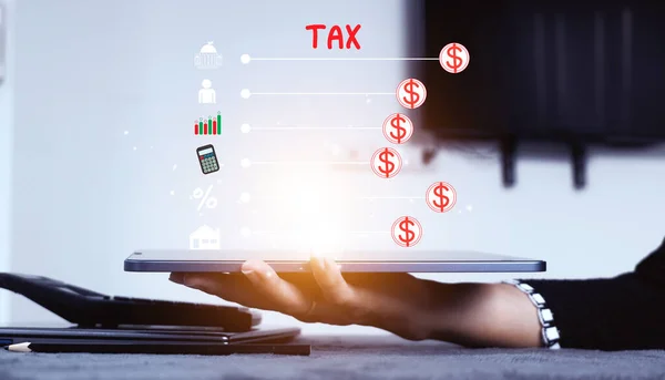 Vat 所得税 資産税などの個人や企業が支払う税金の概念データ分析 書類作成 財務調査 あなたのビジネスの背景 — ストック写真