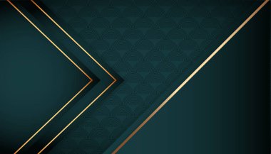 Parlayan altın çizgili elementlerle modern lüks soyut arka plan. Lüks yeşil eğimli arka planda güzel geometrik şekiller. tasarım için vektör