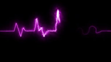 Neon effect heartbeat line seamless looping video on black background. 