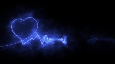 Neon etkisi kalp atışı çizgisi siyah arkaplan üzerinde kusursuz döngü videosu. 