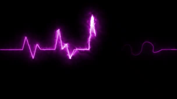 Neon Effect Heartbeat Line Seamless Looping Video Black Background — Stockvideo