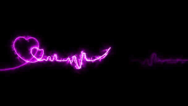Neon Effect Heartbeat Line Seamless Looping Video Black Background — Stok video