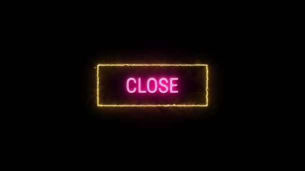 Close Neon Pink Fluorescent Text Animation Yellow Electric Frame Black — Stock Video