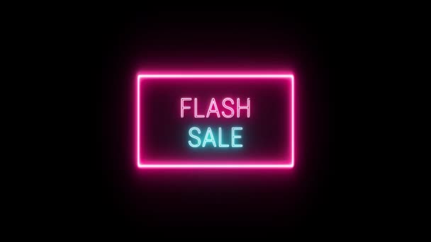 Flash Sale Neon Pink Blue Glowing Text Animation Green Frame — Stock Video