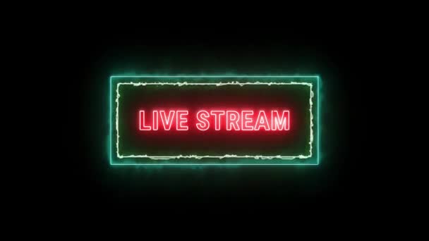 Live Stream Neon Red Fluorescent Text Animation Yellow Green Electric — Stock Video