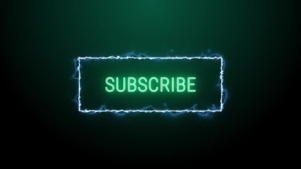 Subscribe Neon Green Fluorescent Text Animation Blue Electric Frame Black — Stock Video