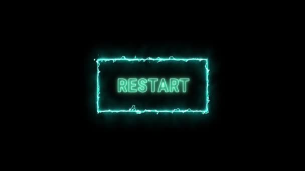 Restart Neon Green Fluorescent Text Animation Green Electric Frame Black — Stock Video