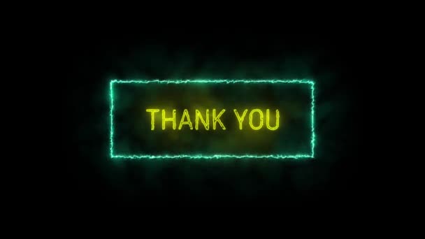 Dziękuję Neon Żółty Fluorescencyjny Tekst Animacja Niebieski Elektryczny Ramki Czarnym — Wideo stockowe