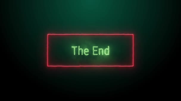 End Neon Green Fluorescent Text Animation Red Frame Black Background — Stock Video