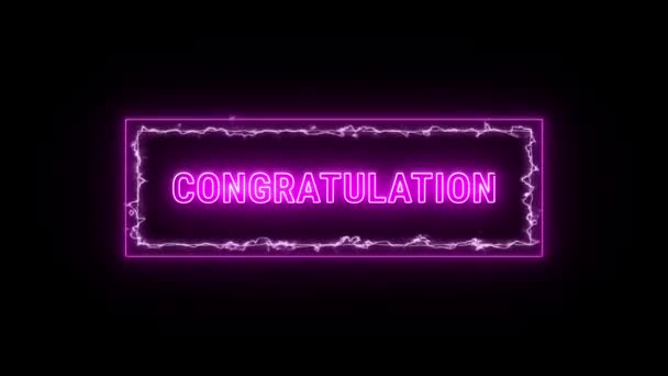 Congratulação Rosa Néon Texto Fluorescente Animação Luz Rosa Quadro Elétrico — Vídeo de Stock