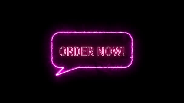 Order Now Neon Red Fluorescent Text Animation Light Pink Frame — Stockvideo