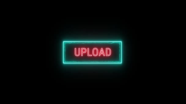 Uppladda Neon Röd Blå Lysrör Text Animation Ljusgrön Ram Svart — Stockvideo