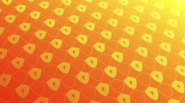 The abstract pattern moves with geometric elements forming a shield. yellow orange gradient background