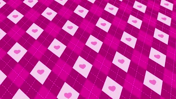 Animated Abstract Pattern Heart Shaped Geometric Elements Pink Gradient Background — Stock Video