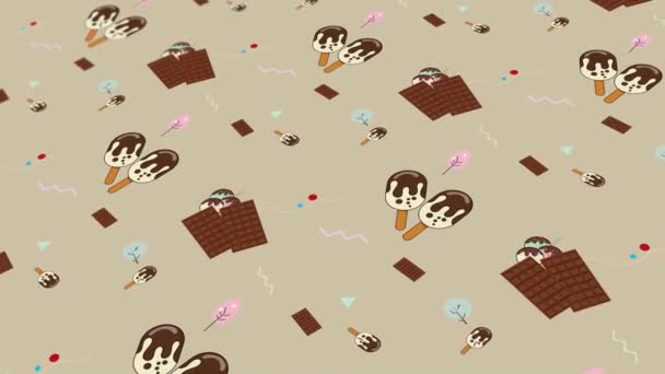 Анимационный Абстрактный Рисунок Геометрическими Элементами Виде Шоколадного Мороженого Коричневый Градиент — стоковое видео