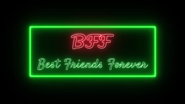 Bff Best Friends Forever Neon Rot Grün Fluoreszierender Text Animation — Stockvideo