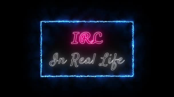 Irl Real Life Neon Różowo Biały Fluorescencyjny Tekst Animacja Niebieska — Wideo stockowe