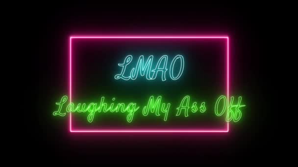 Lmao Laughing Ass Neon Green Blue Fluorescent Text Animation Pink — Stockvideo