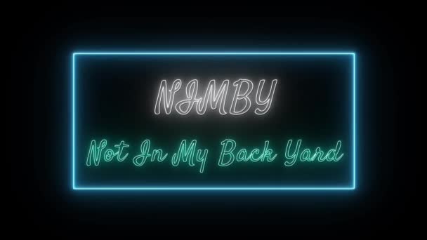 Nimby Back Yard Neon Biało Zielony Fluorescencyjny Tekst Animacja Niebieska — Wideo stockowe