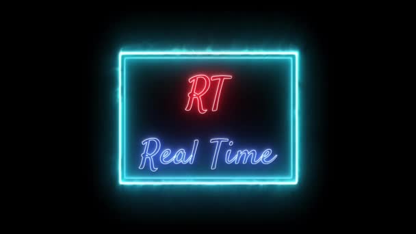 Real Time Neon Red Blue Fluorescent Text Animation Green Frame — Stock Video