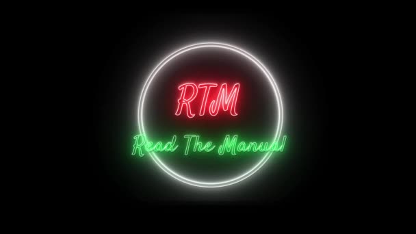 Rtm Read Manual Neon Czerwono Zielony Fluorescencyjny Tekst Animacja Biała — Wideo stockowe
