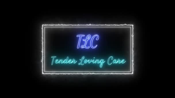Tlc Tender Loving Care Neon Green Blue Fluorescent Text Κινούμενο — Αρχείο Βίντεο