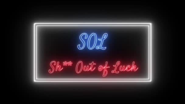 Sol Out Luck Neon Red Blue Fluorescent Teks Animasi Bingkai — Stok Video