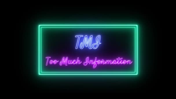 Tmi Veel Informatie Neon Roze Blauw Fluorescerende Tekst Animatie Groen — Stockvideo