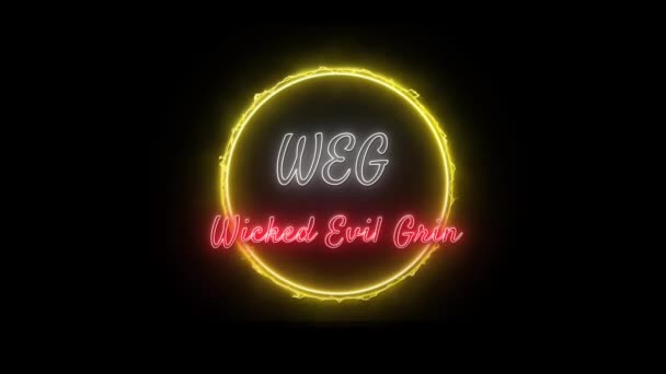 Weg Wicked Evil Grin Neon Czerwono Biały Fluorescencyjny Tekst Animacja — Wideo stockowe
