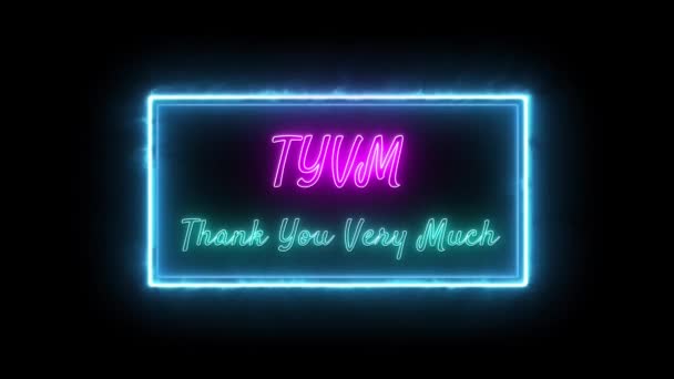 Tyvm Muito Obrigado Neon Rosa Verde Fluorescente Texto Animação Moldura — Vídeo de Stock