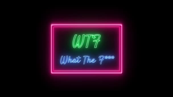 Wtf Wat Neon Groen Blauwe Fluorescerende Tekst Animatie Roze Frame — Stockvideo