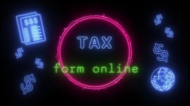 vergi formu çevrimiçi neon mavi-yeşil floresan metin animasyonu siyah arkaplan üzerindeki pembe çerçeve