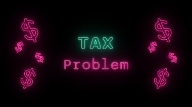 Vergi problemi Neon yeşil-pembe floresan metin animasyonu siyah arkaplan üzerine