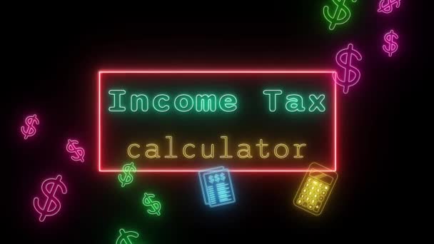 Einkommensteuerrechner Neon Grün Gelb Fluoreszierender Text Animation Rosa Rahmen Auf — Stockvideo