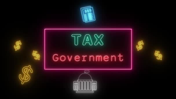 Φορολογική Κυβέρνηση Νέον Πράσινο Κόκκινο Φθορισμού Κείμενο Κινούμενο Ροζ Πλαίσιο — Αρχείο Βίντεο