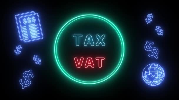 Tax Vat Neon Blue Red Fluorescent Κείμενο Κινούμενο Πράσινο Πλαίσιο — Αρχείο Βίντεο