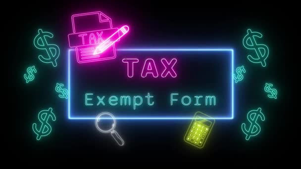 Forme Exonérée Impôt Néon Rose Vert Fluorescent Texte Animation Cadre — Video