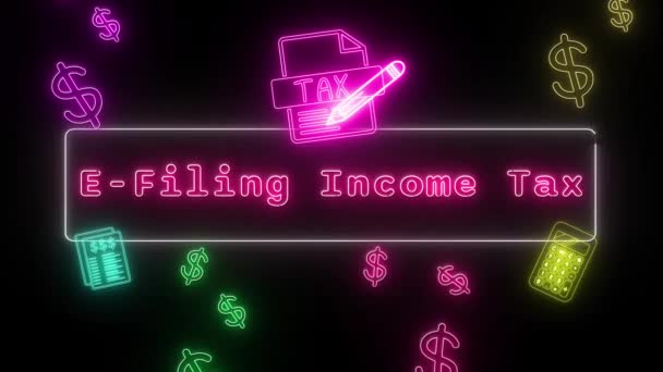 Arkivering Inkomstskatt Neon Rosa Fluorescerande Text Animation Rosa Ram Svart — Stockvideo